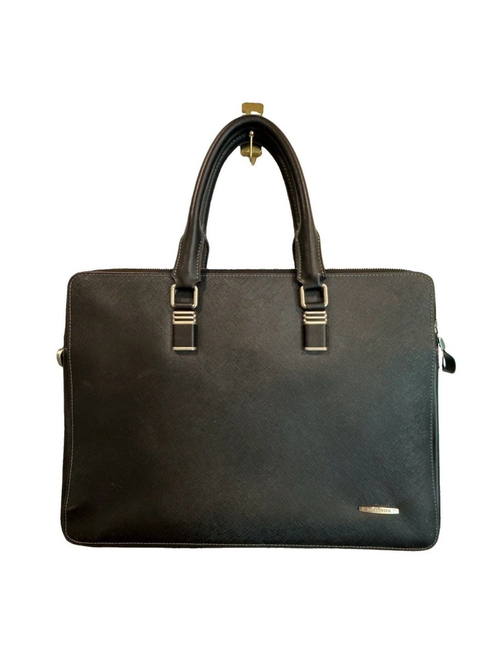 Bostanten Black Saffiano Leather Unisex Laptop Bag with Top Handles